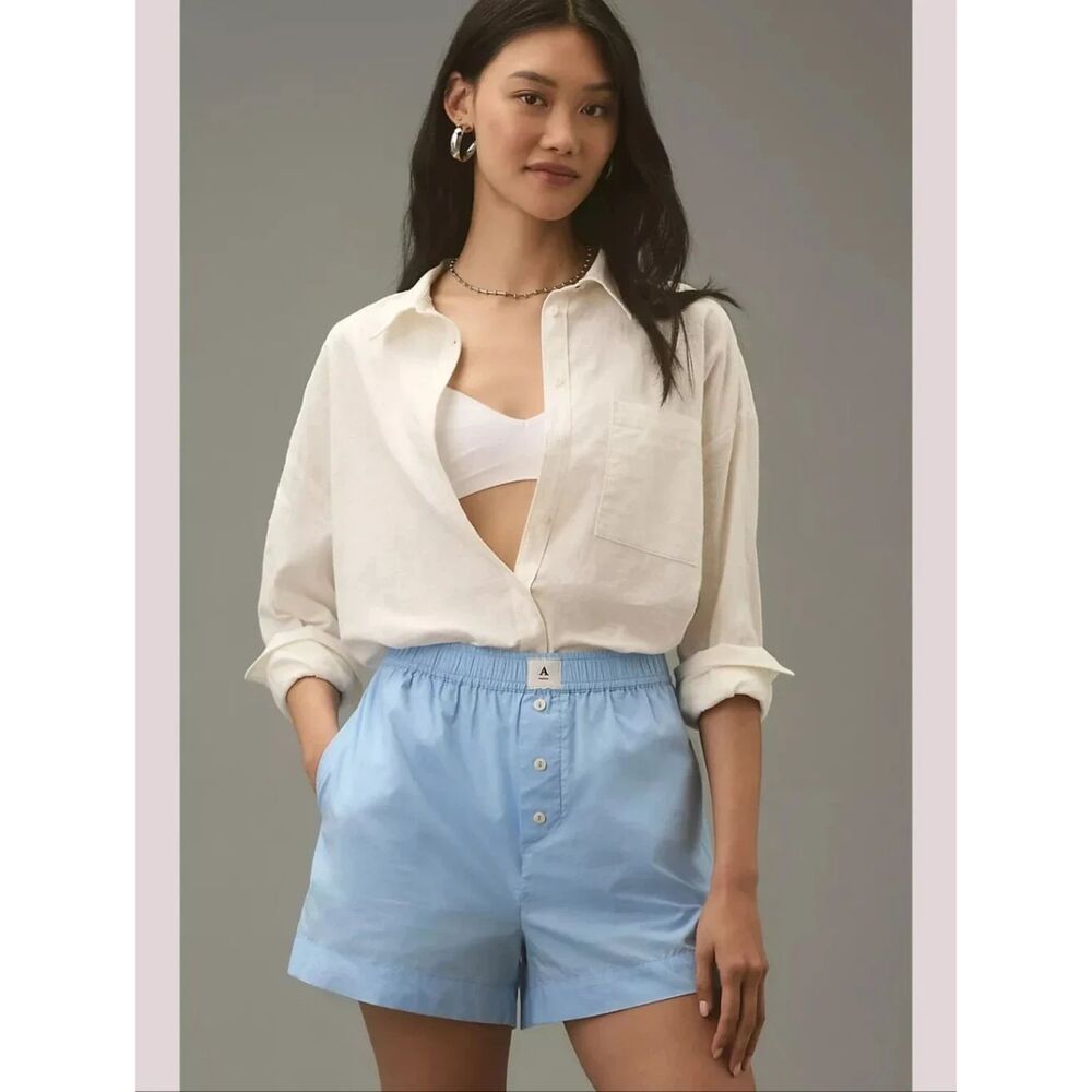 Anthropologie Wren Boxer Shorts SZ LG NWT Pale Blue Lounge Comfort Soft Cotton - Picture 3 of 3